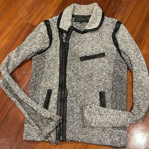 Rag & Bone Boucle Leather Trim Moto Sweater Jacket - Picture 4 of 6